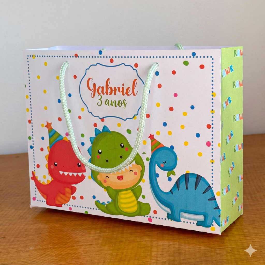 Kit Sacolinhas Surpresa DINOSSAURO BABY - Personalizada - Pegue e Monte - Lembrancinha Festa