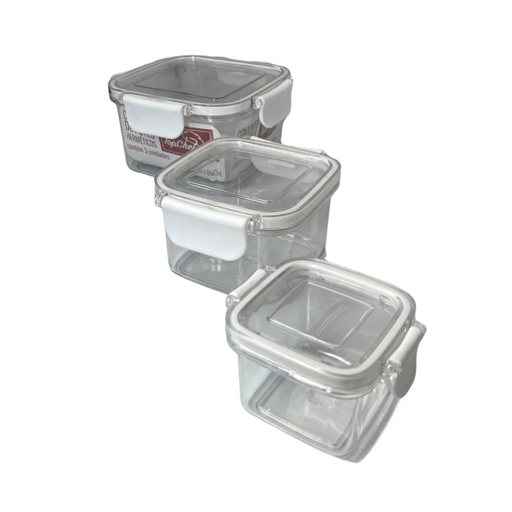 Conjunto 3 Potes Herméticos organizadores de geladeira, para guardar alimentos  Quadrado e retangular