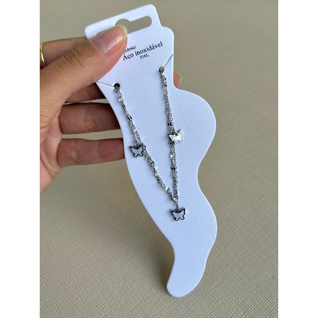 Tornozeleira Feminina em Aço Inoxidável Prata Borboleta Delicada Elegante 2 modelos Tendência Verão em Oferta na Shopee