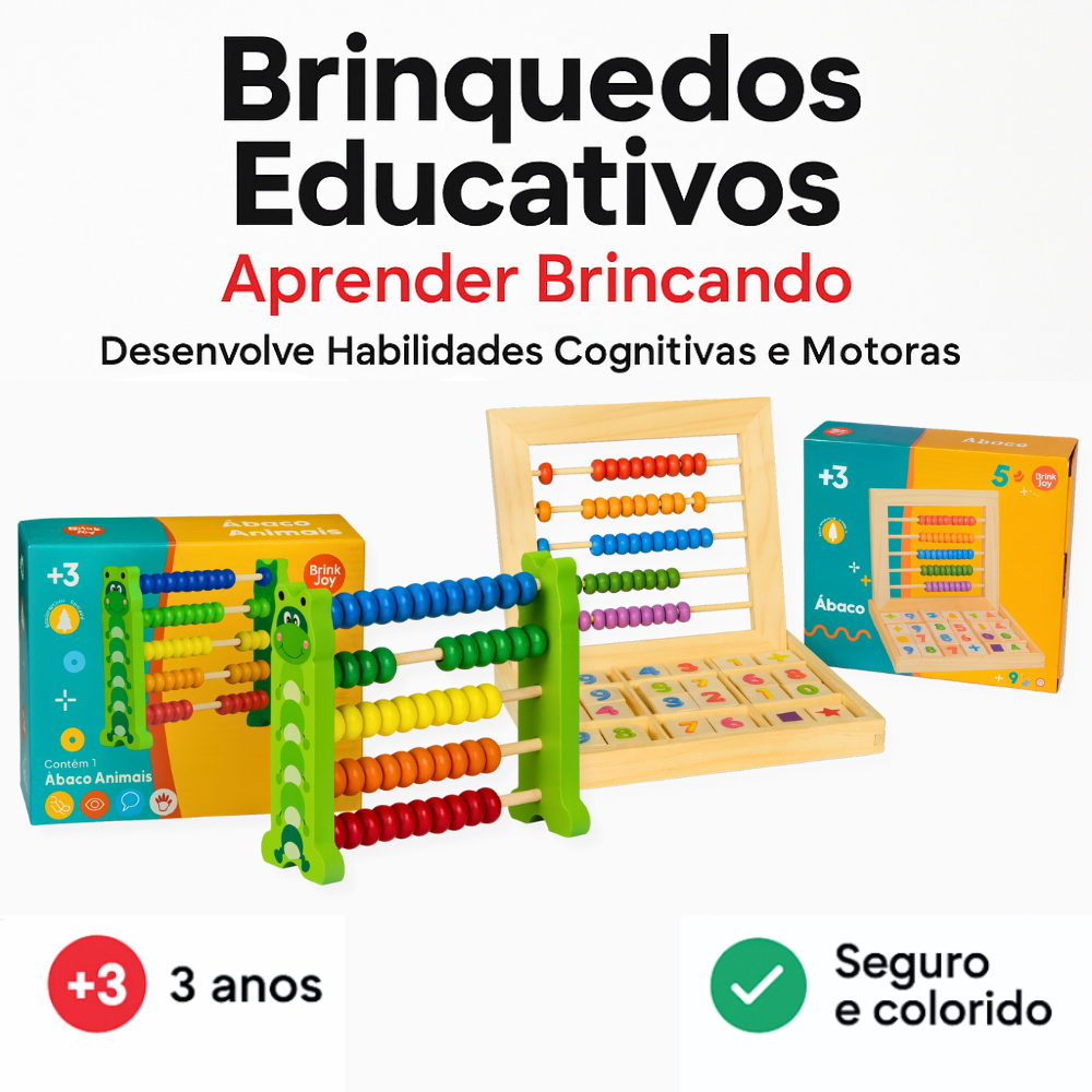Ábaco Educativo Infantil em Madeira 2 EM 1 e Animais – Contas Coloridas para Aprender Brincando