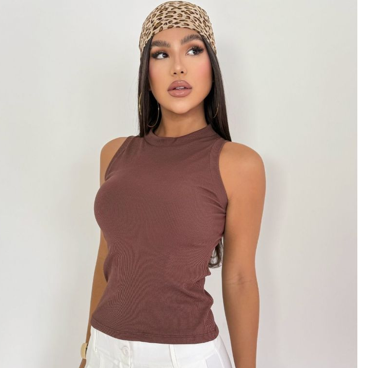 Regata Gola Alta Justinha Moda Casual Confortável Versátil Dia a Dia ao Casual Blogueira Tendência Verão