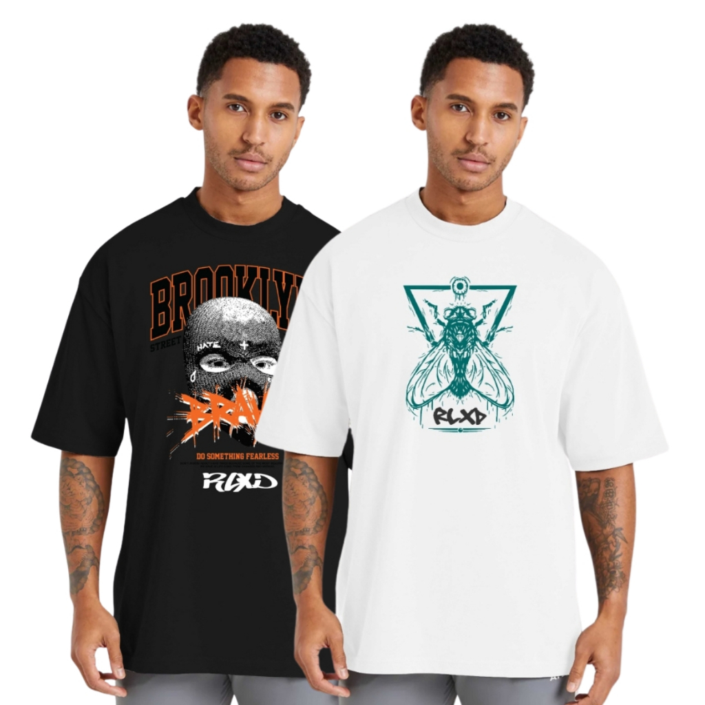 Kit 2 Camisetas Oversized de Algodão Masculina Ideal para Academia e Esportes Gola Redonda Estampada