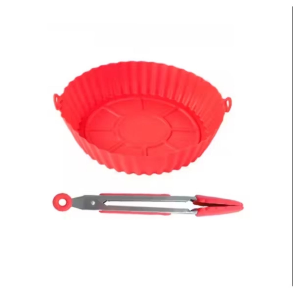KIT FORMA REDONDA COM PEGADOR EM SILICONE ANTIADERENTE PARA FRITADEIRA ELETRICA AIR FRYERS