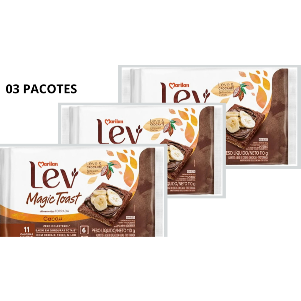 03 Pacotes de Torrada Lev Magic Toast 110g - Marilan - Tradicional - Cacau- Peito de Peru - Integral em Oferta na Shopee