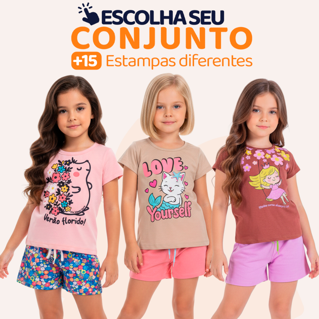Escolha Seu Conjunto Infantil de Menina Feminino Verão Manga Curta Roupa para Menina em Algodão Tamanhos 2 Ao 10 L03 em Oferta na Shopee