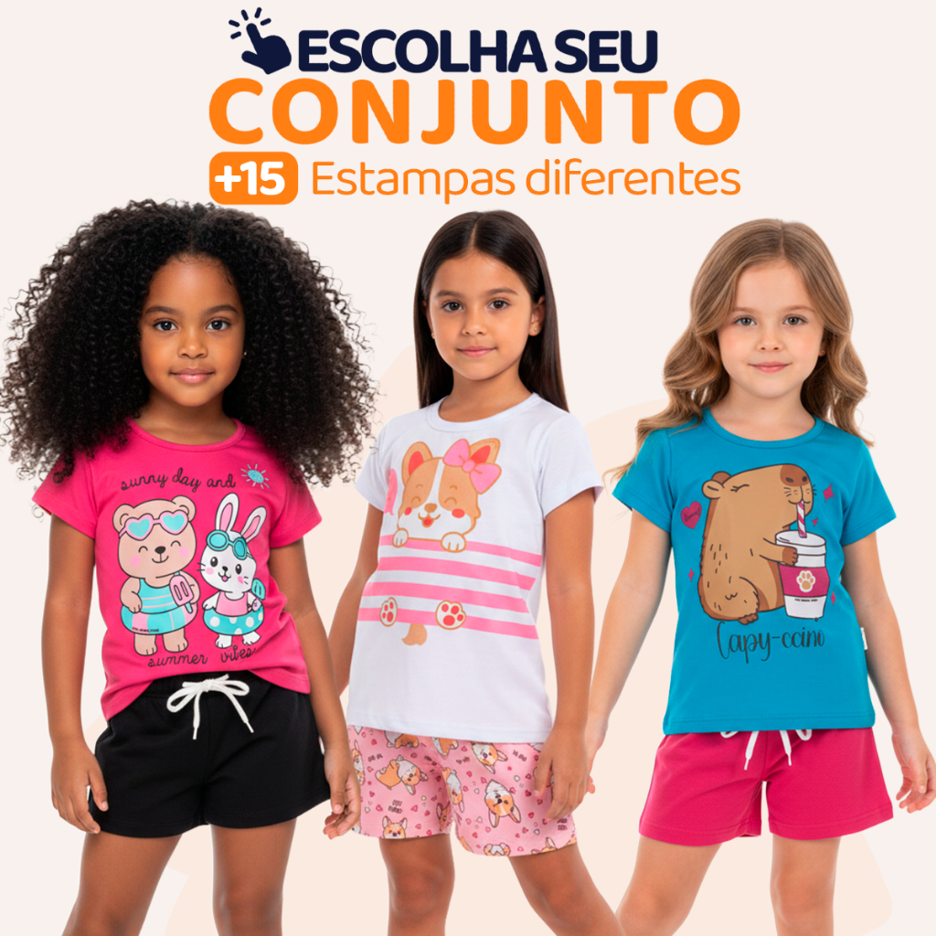 Escolha Seu Conjunto de Menina Infantil Feminino Verão Manga Curta Roupa para Menina em Algodão Tamanhos 2 Ao 10 L03 em Oferta na Shopee