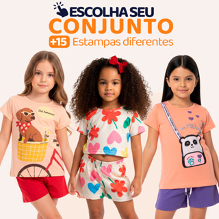 Escolha Seu Conjunto de Menina Infantil Feminino Verão Manga Curta Roupa para Menina em Algodão Tamanhos 2 Ao 10 L03 em Oferta na Shopee