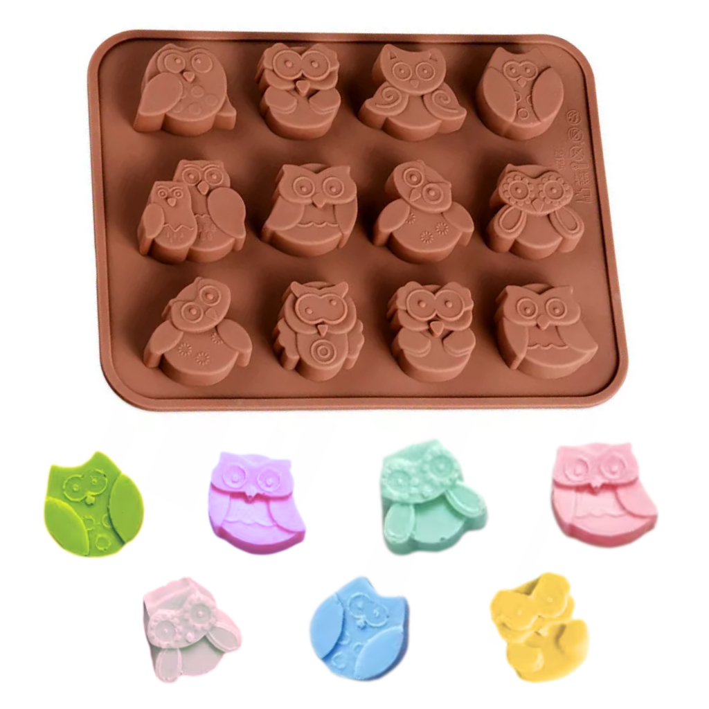 Molde de Silicone Coruja 12 Cavidades Forma Goma Doce Chocolate Animais Bombom