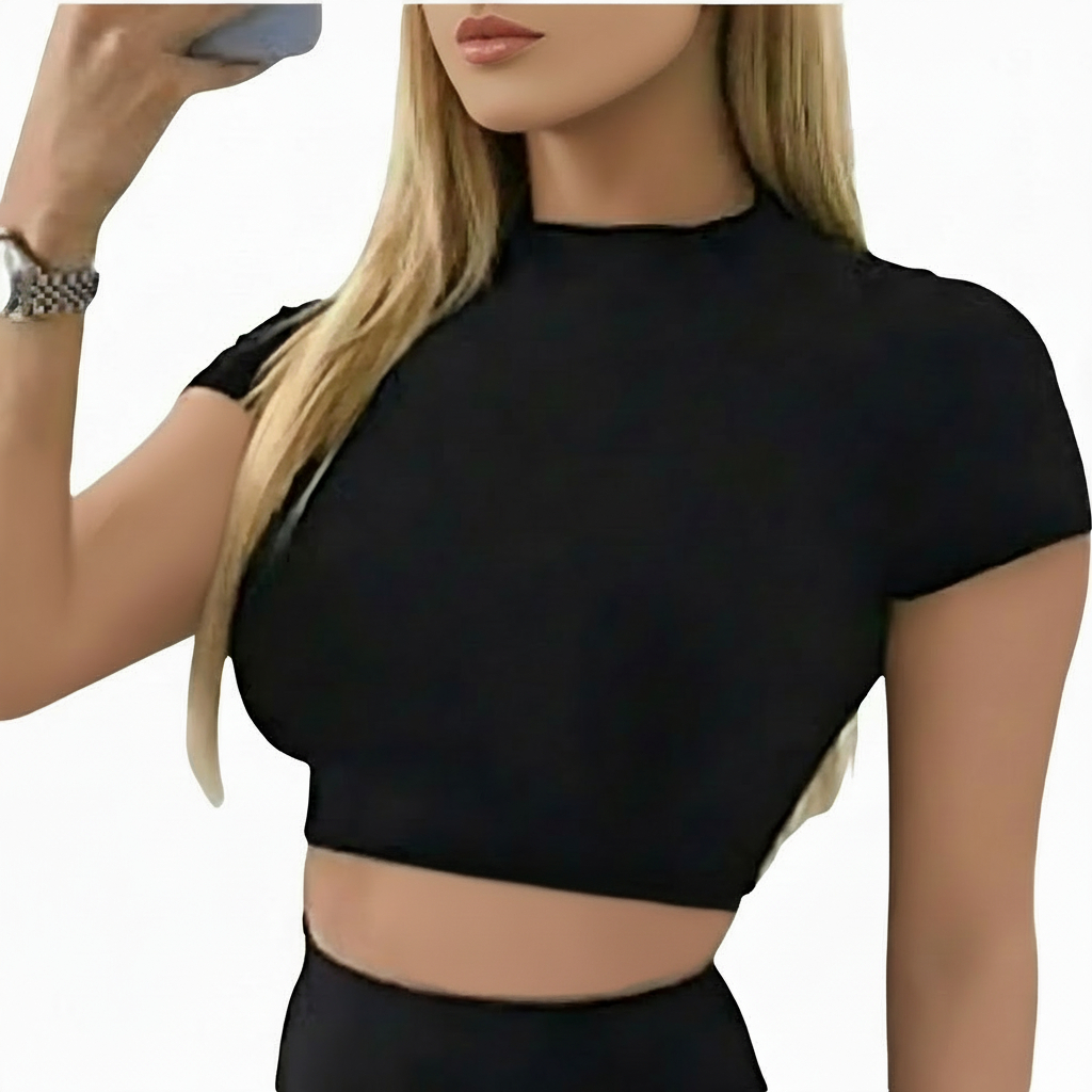 Blusinha Cropped Feminina Gola Alta Poliamida Tendência Verão em Oferta na Shopee