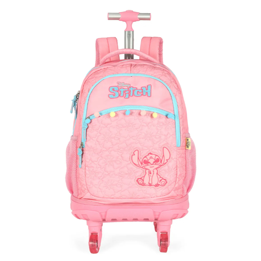 Mochila Escolar Menina Stitch Rodinha 360 E Costas 2 Em 1 Rosa Stitch