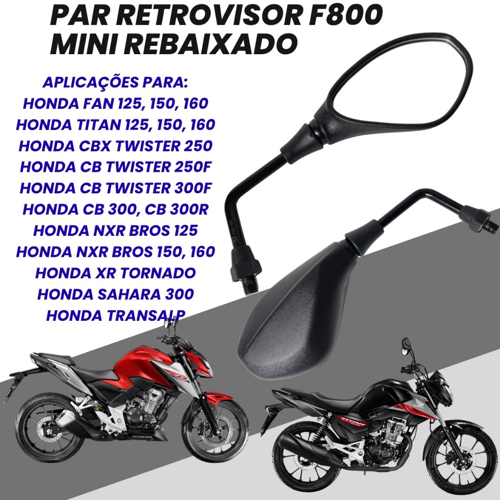 Retrovisor Bmw F800 Mini Rebaixado Rosca Honda Titan Fan 125 150 160 Start Cargo Xre Par — imagem 2 de 2