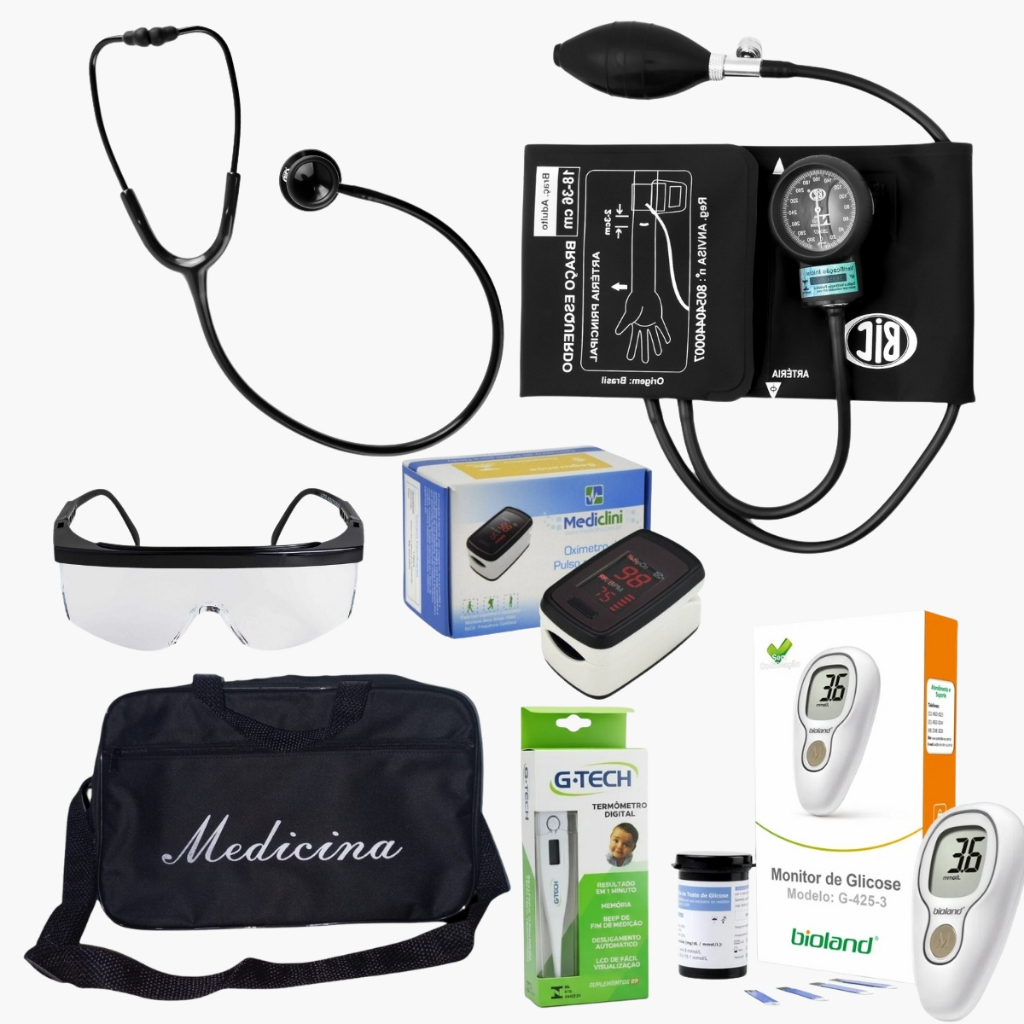 KIT MEDICINA COM ESTETOSCÓPIO E APARELHO DE PRESSÃO BIC PRETO