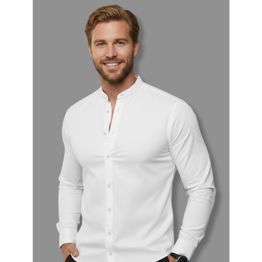 Camisa Slim Blusa Social Masculina Manga Longa Gola Padre - Camisa de Botão Camisa de Gola
