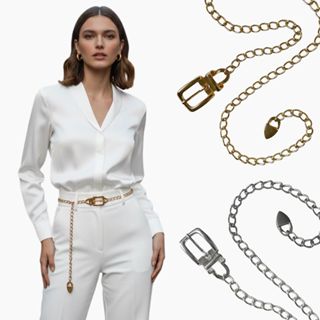 Kit 2 Cintos Feminino da Moda Corrente Prata e Dourada tendência 2 Peças Frete Gratis Entrega Rapida - Maya em Oferta na Shopee