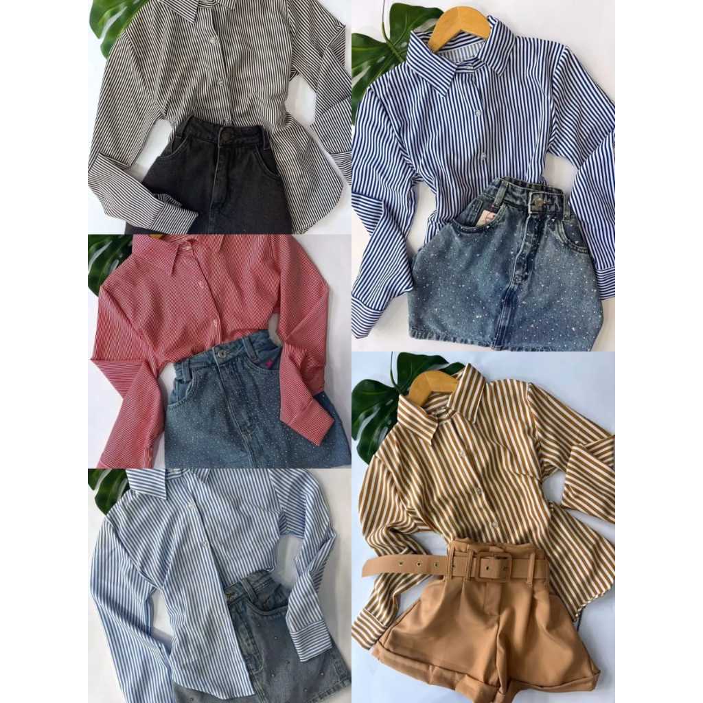 CAMISA  SOCIAL FEMININA LISTRADA MANGA LONGA  P.M.G.GG em Oferta na Shopee