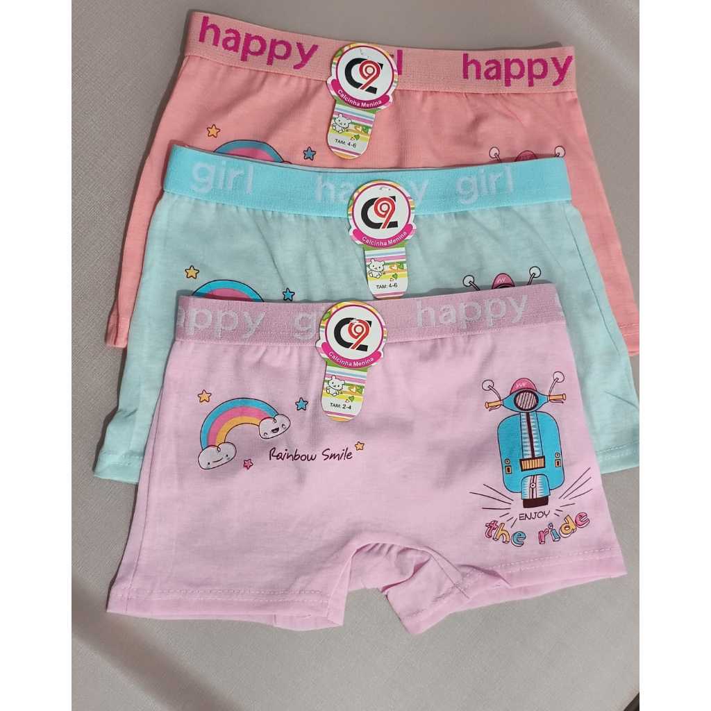 Kit 2 Calcinha Boxer Infantil Feminina – Confortáveis e Macias, Ideais para Vestidos e Saias, Modelo em Cores Sortidas,