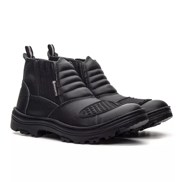 Bota Coturno Motoqueiro Masculino Couro Legítimo Antiderrapante Biqueira Pvc Trabalho Confortavel