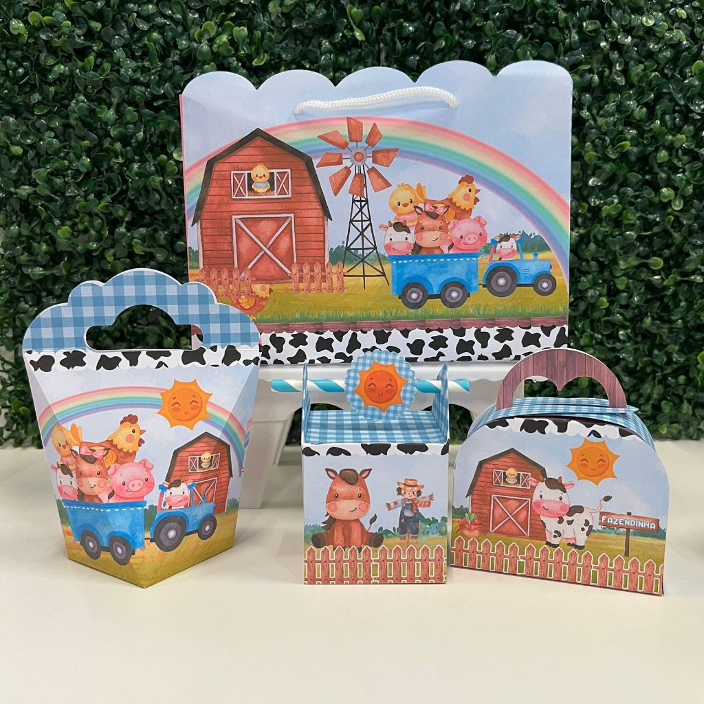 Kit de Caixas Personalizadas Fazendinha Baby – Pegue e Monte Decoração de Festa lembrancinhas caixinhas para festa