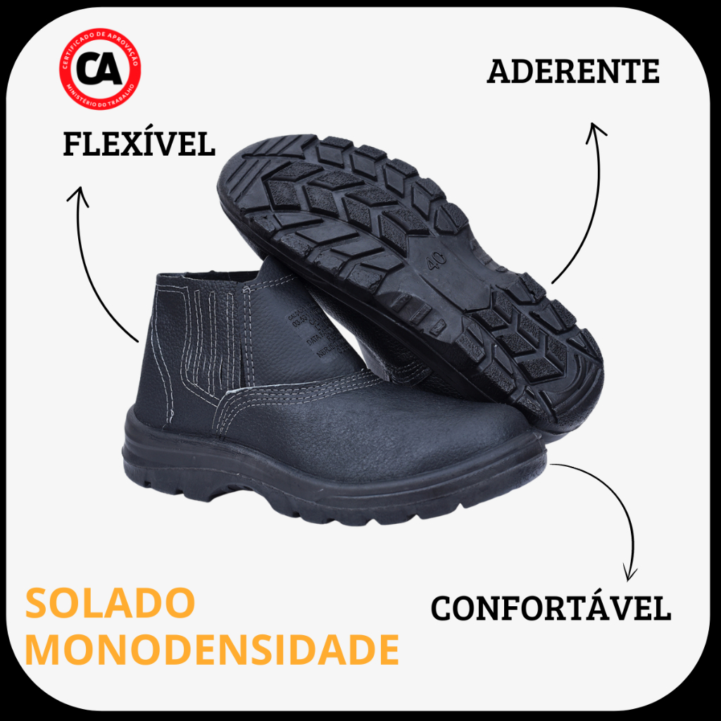 Botina de Segurança Epi em Couro Solado Leve C.A Com Biqueira em Pvc ENVIO NO MESMO DIA!
