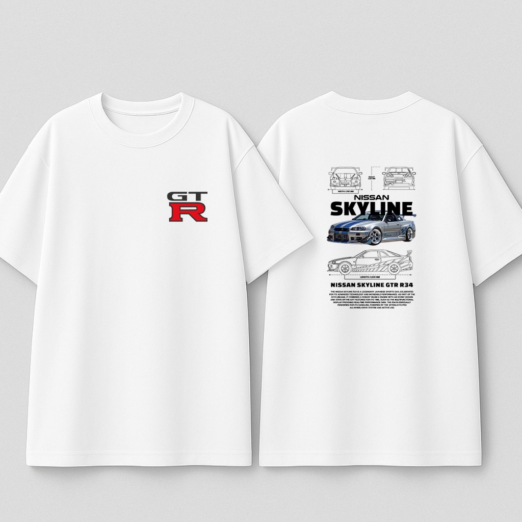 Camiseta Masculina Estampada GTR R34 Nissan Skyline Desenhos Carros Diversos 100% Algodão