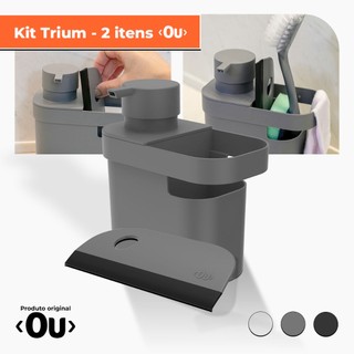 Organizador Dispenser Porta Detergente E Esponja + Rodinho Rodo De Pia de Silicone OU Trium 650ml