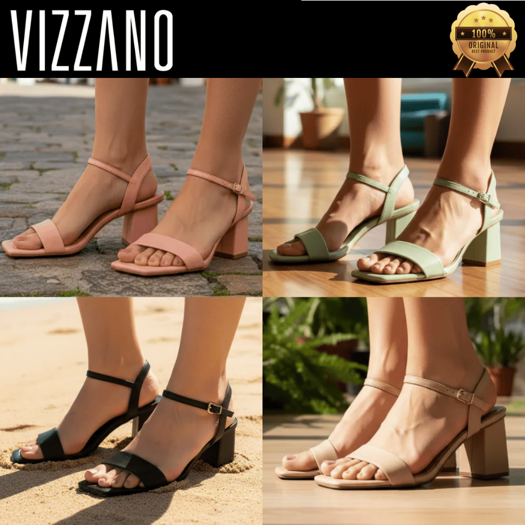 Sandália Vizzano Feminina Salto Grosso Médio Confortável Bico Quadrado Tira Fivela Original em Oferta na Shopee