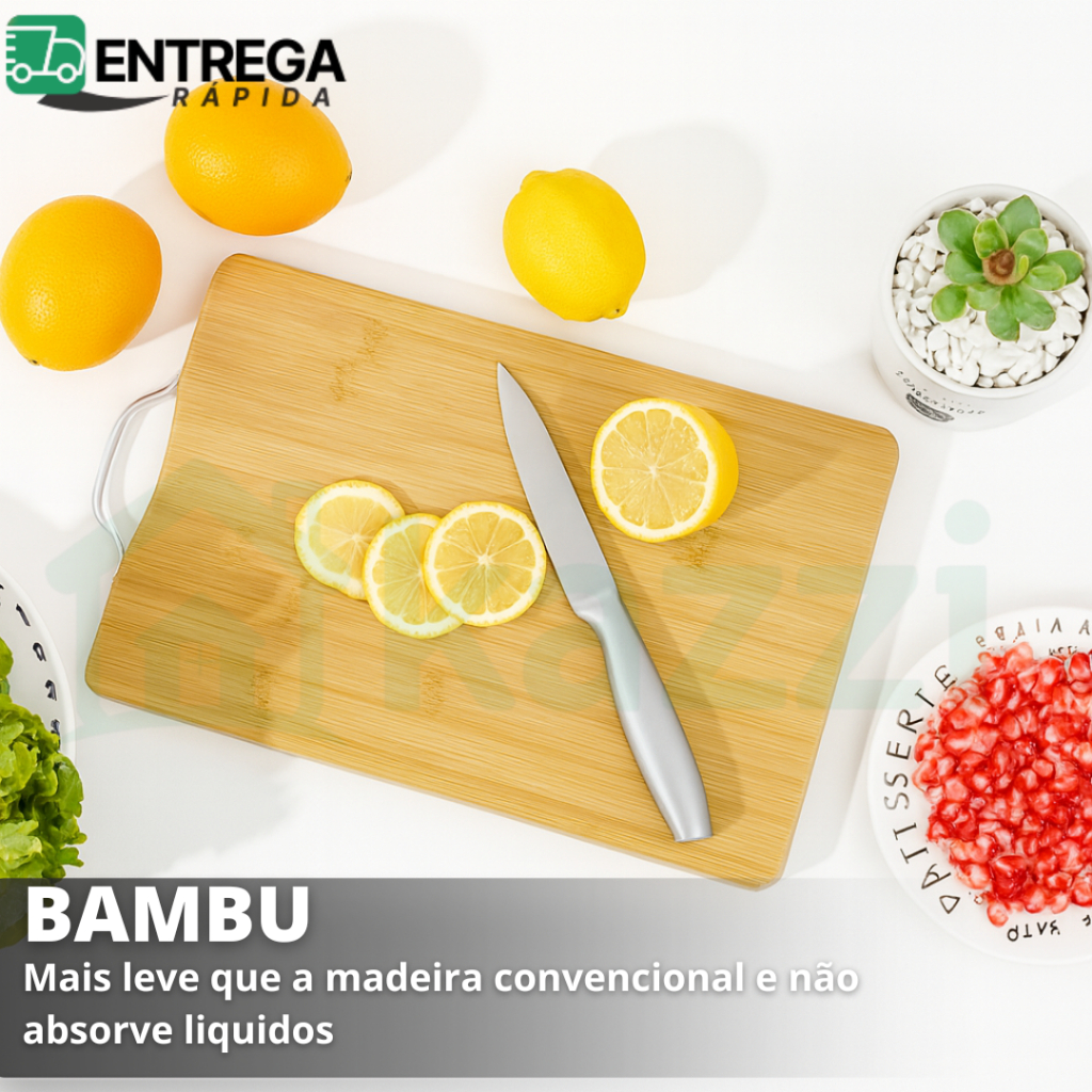 Tabua de Carne de Bambu Multiuso 32x22cm Tábua de Corte para Cozinha e Churrasco Frios Lisa