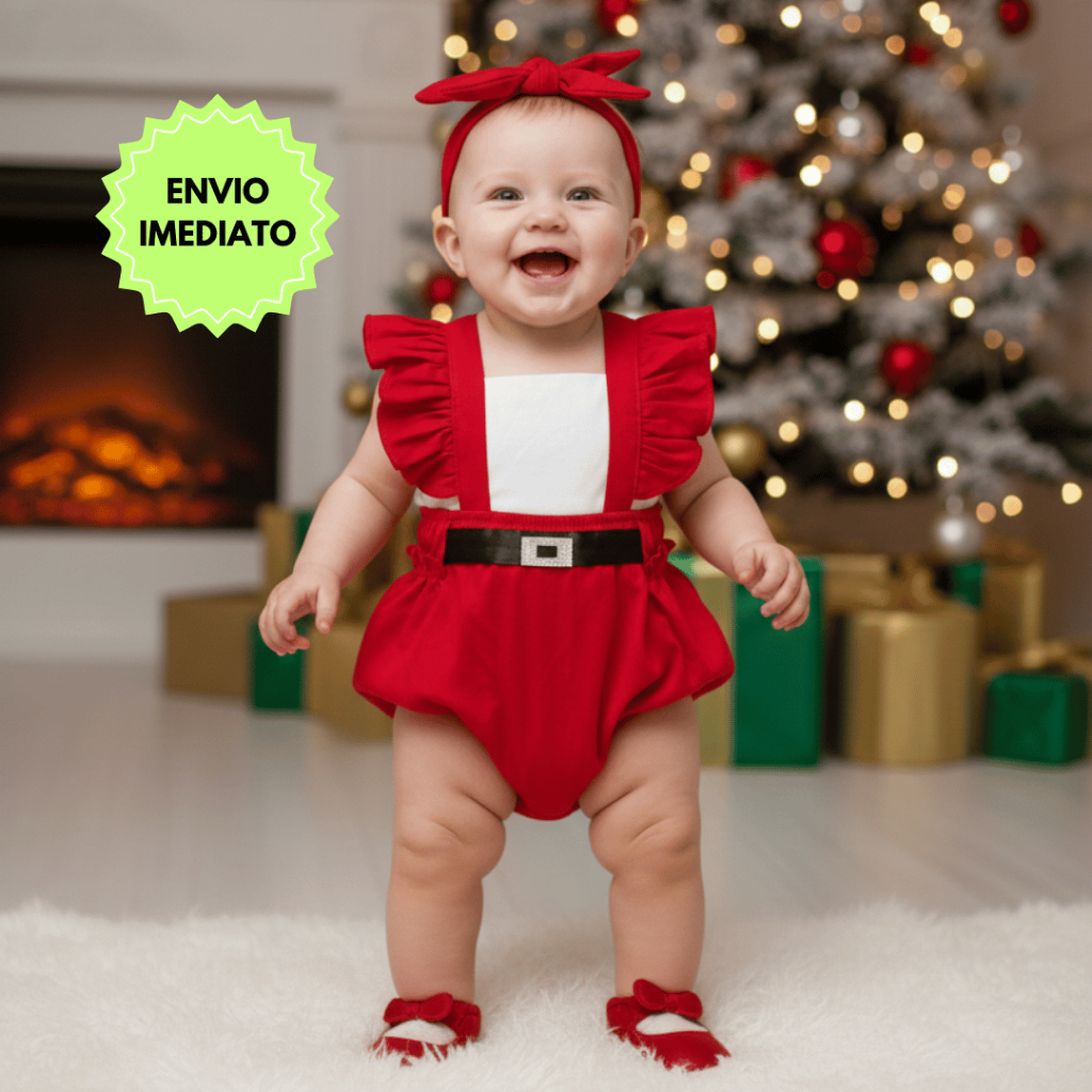 Body 0 à 3 Meses Fantasia Mamãe Noel Roupa Infantil Menina Festa Natal