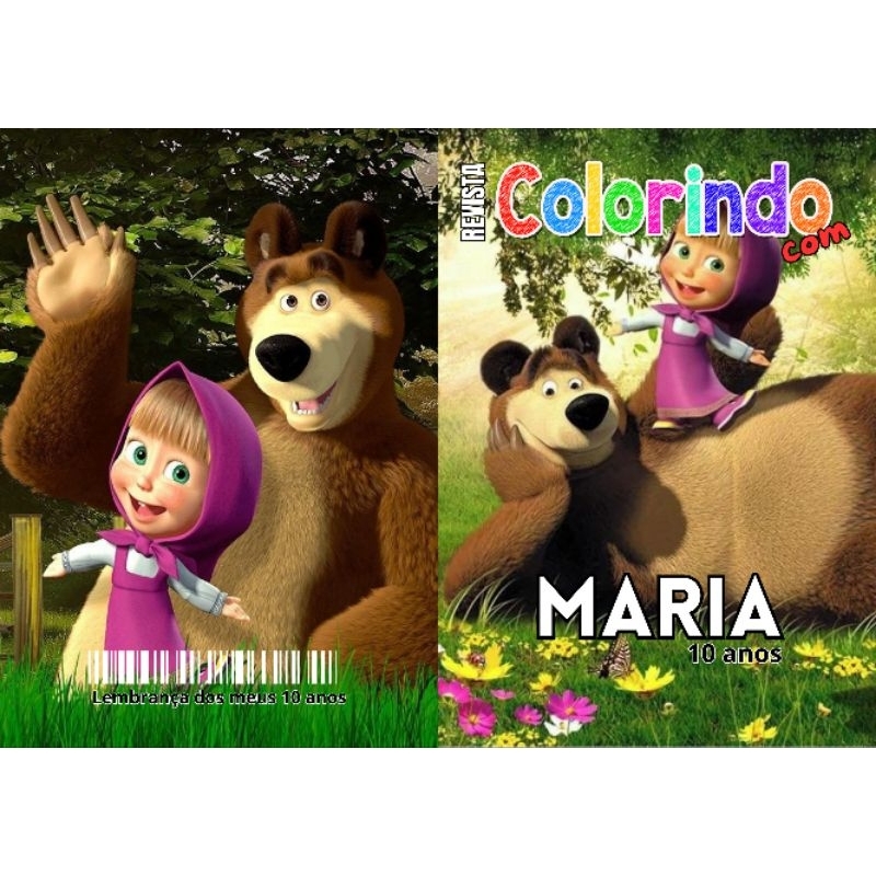Revista de Colorir MASHA E O URSO 2 Personalizada Lembrancinha Festa Infantil Todos os Temas Livro