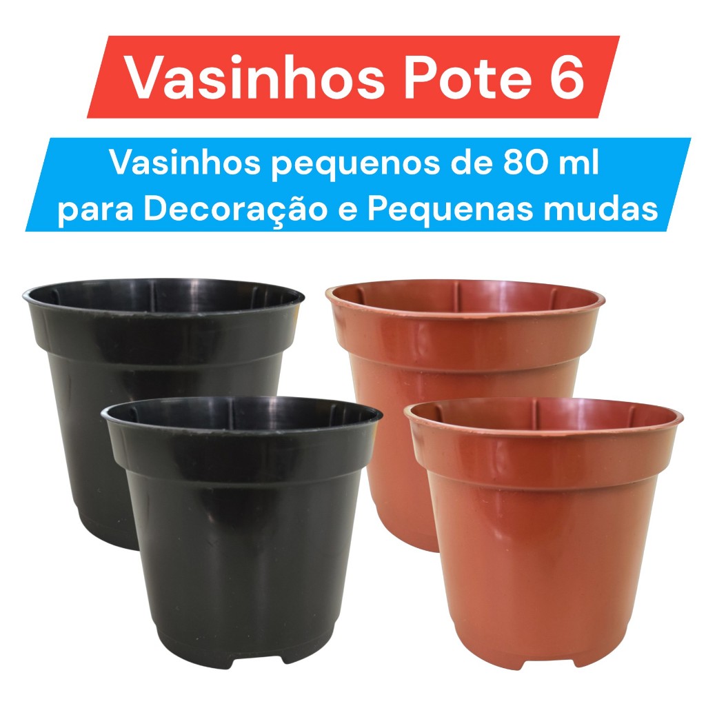 Vasinhos Pote Número 6 - 80 ml - Preto ou Marrom - Ideal para Suculentas, Cactos e Decorações