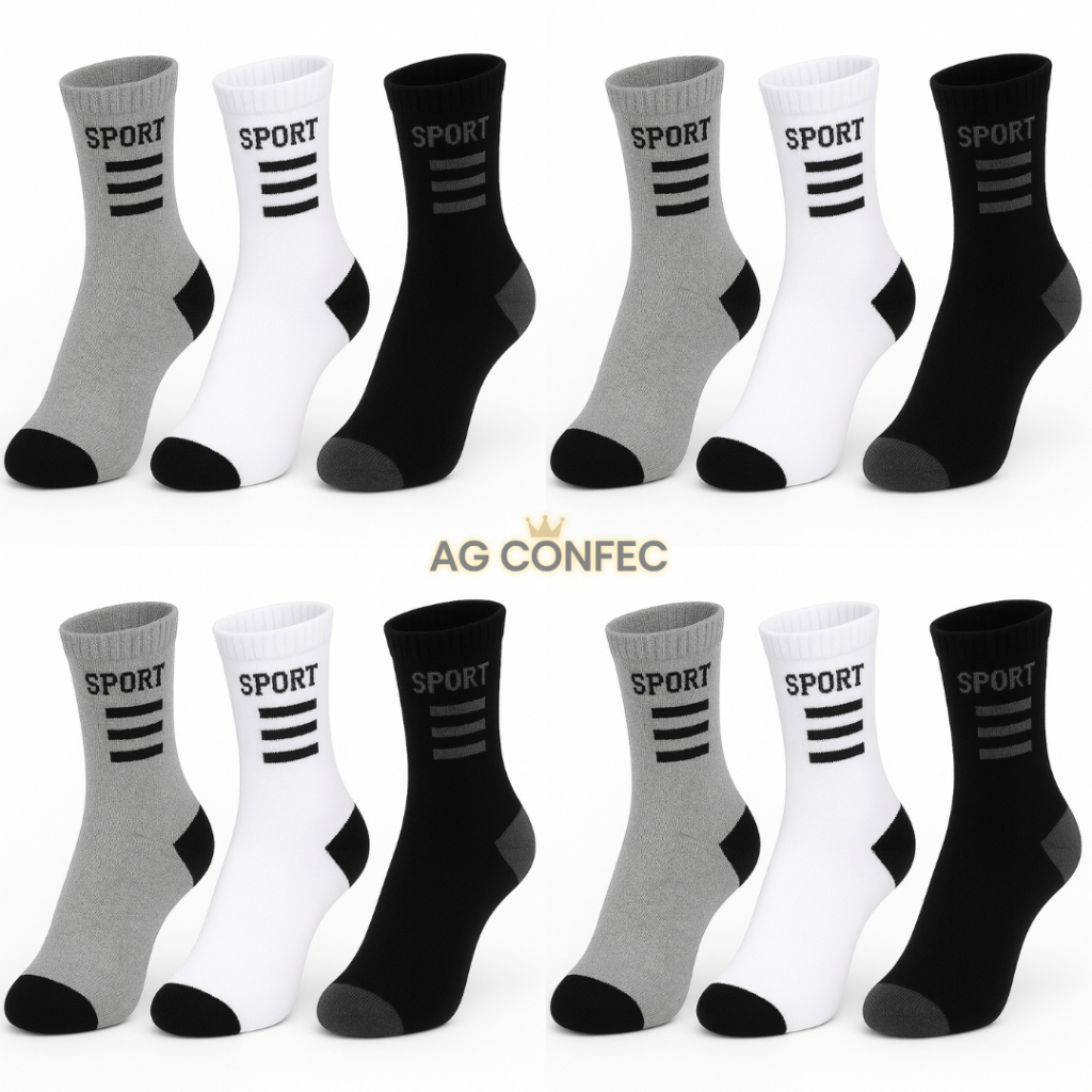 Kit 24 Pares de Meias Cano Longo Algodão Unissex Masculina Confortável frete grátis em Oferta na Shopee