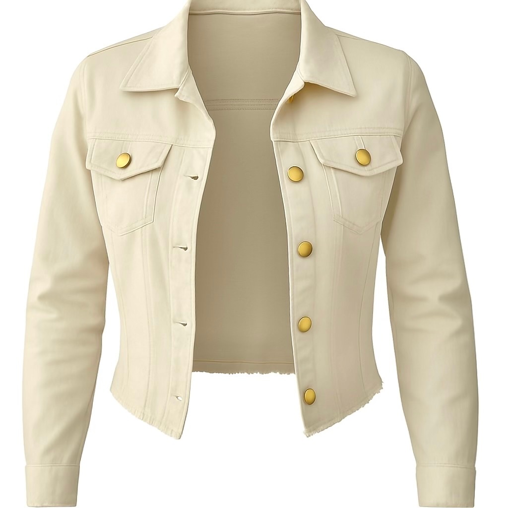 Jaqueta Jeans Feminina Bege Manga Longa Denim Linha Premium