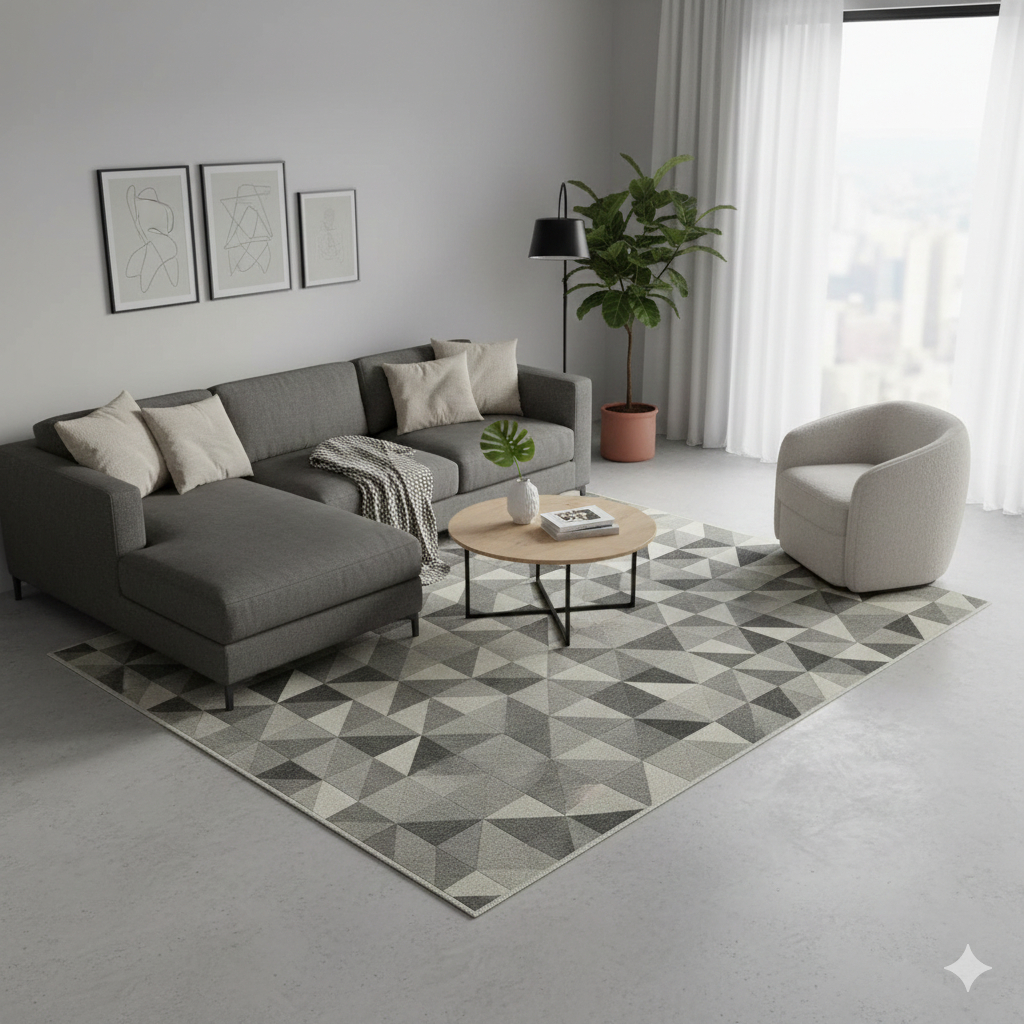 Tapete Felpudo 200x250 Mescla Andino Cinza Preto Para Sala 2.5 M 2 M Geométrico Cinza E Preto
