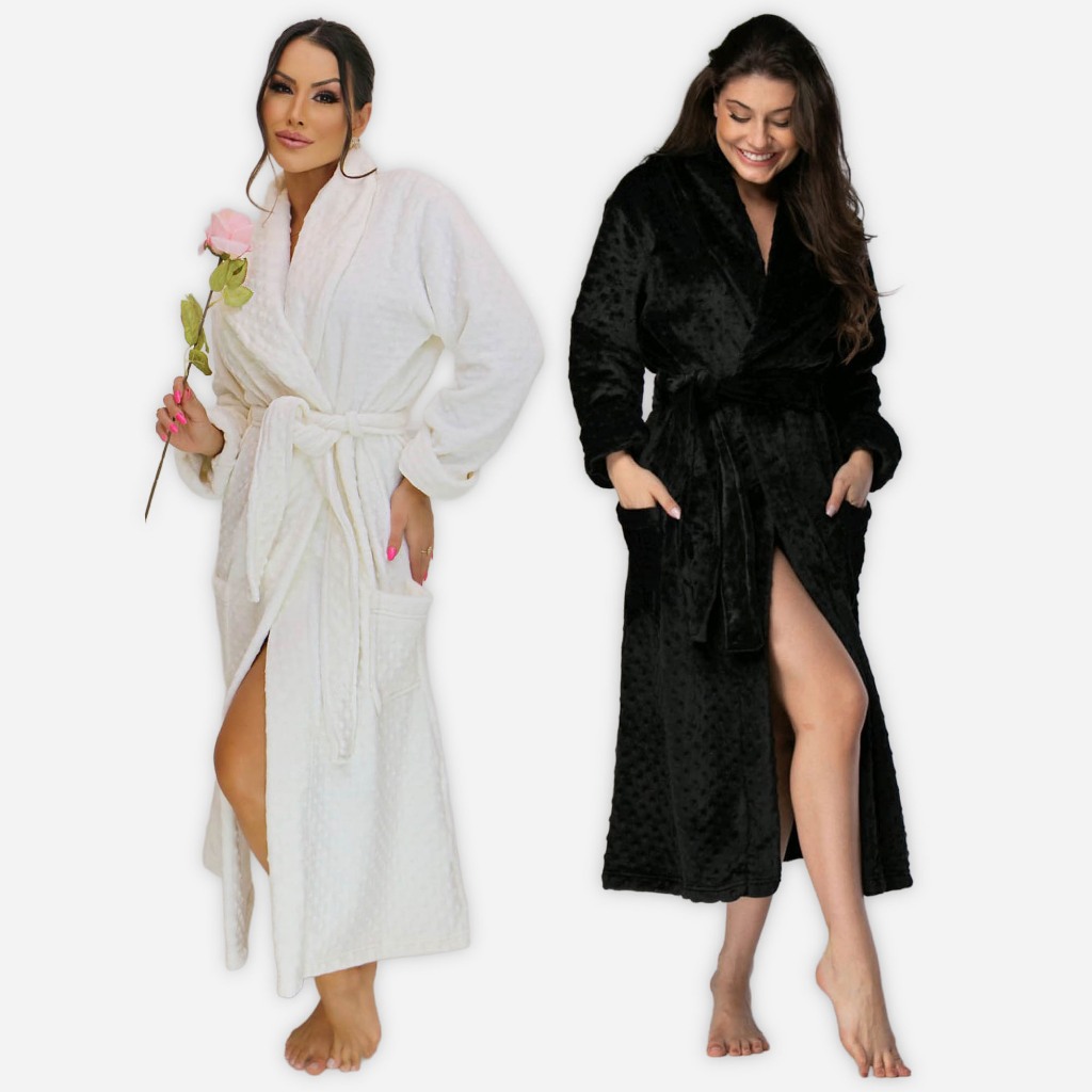 Roupão Dotts Robe Fleece Plush Microfibra Longo Premium Super Macio Adulto Tamanhos P/M e G/GG
