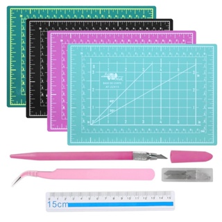 Kit Base de Corte A5 + Régua 15cm + Estilete de Precisão + Pinça Curva para Artesanato e Scrapbook em Oferta na Shopee
