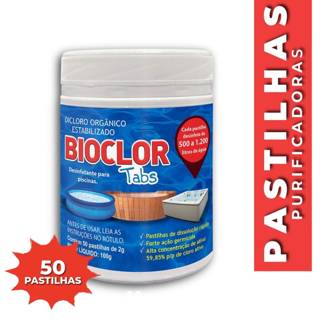 Pastilhas para Tratamento de Piscina Infantil Sem Flutuador 50 Un - Bioclor em Oferta na Shopee