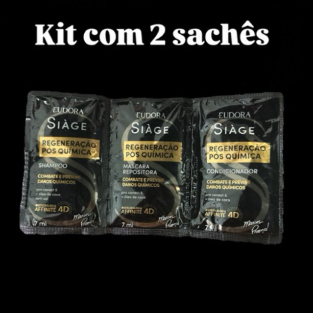 Kit 2 sachês Siage Regeneração Pós Química Eudora Cabelos Shampoo, condicionador e Máscara