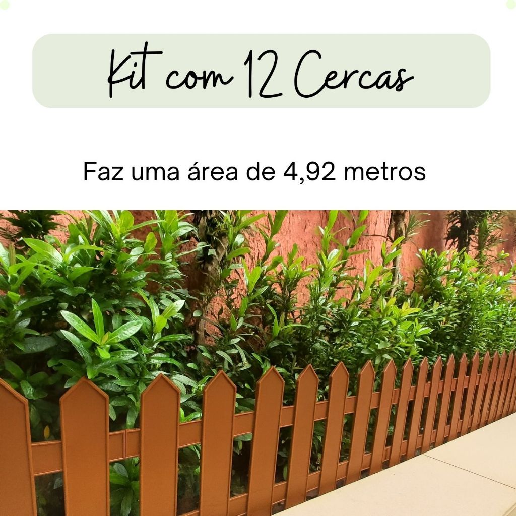 Kit com 12 Cercas Plásticas de Jardim Marron - Modelo Inglês
