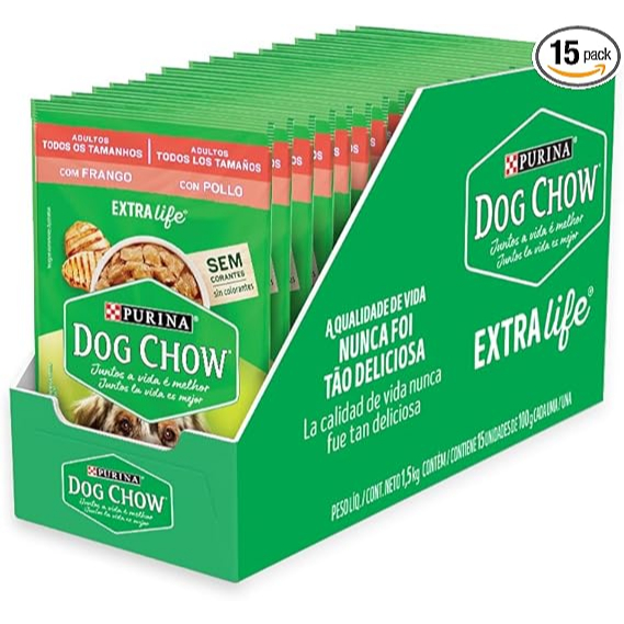 Ração Úmida Dog Chow Cães - Display com 15 Sachês 100g
