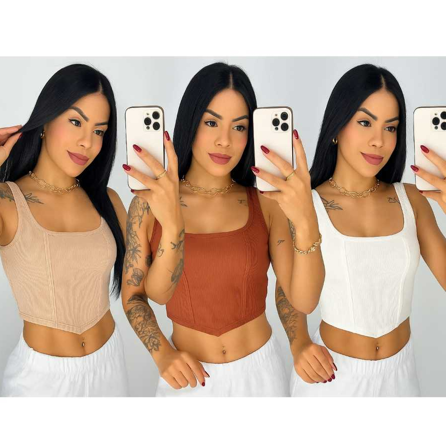 CROPPED CORSET BASICO BICO- EM TECIDO RIBANA