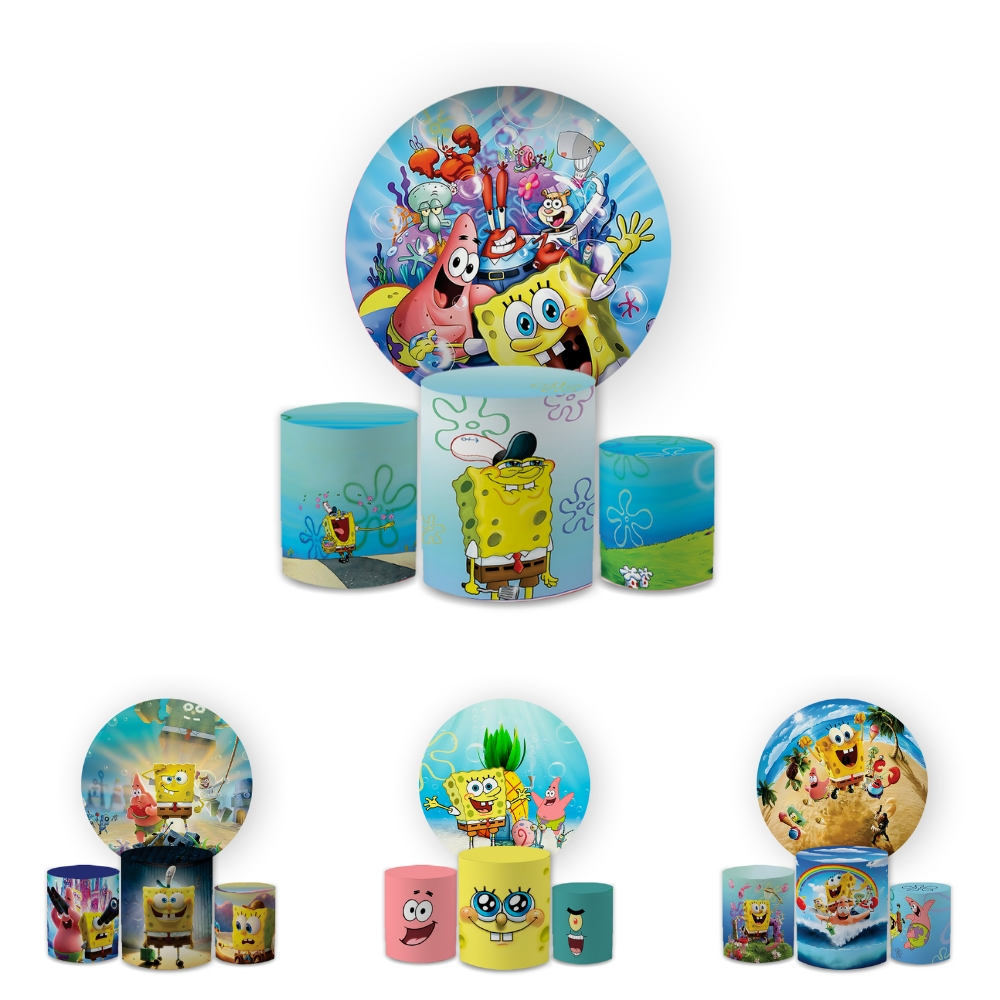 Kit Capas Festiva Painel Cilindros Decoração Aniversario Bob Esponja Lançamento Bibi Painéis
