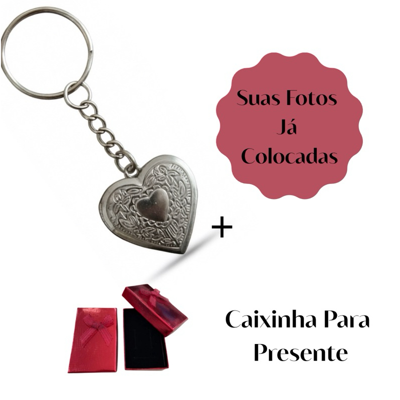 Chaveiro Relicário com 2 fotos personalizada em Aço Inox - Presente especial com caixa em Oferta na Shopee