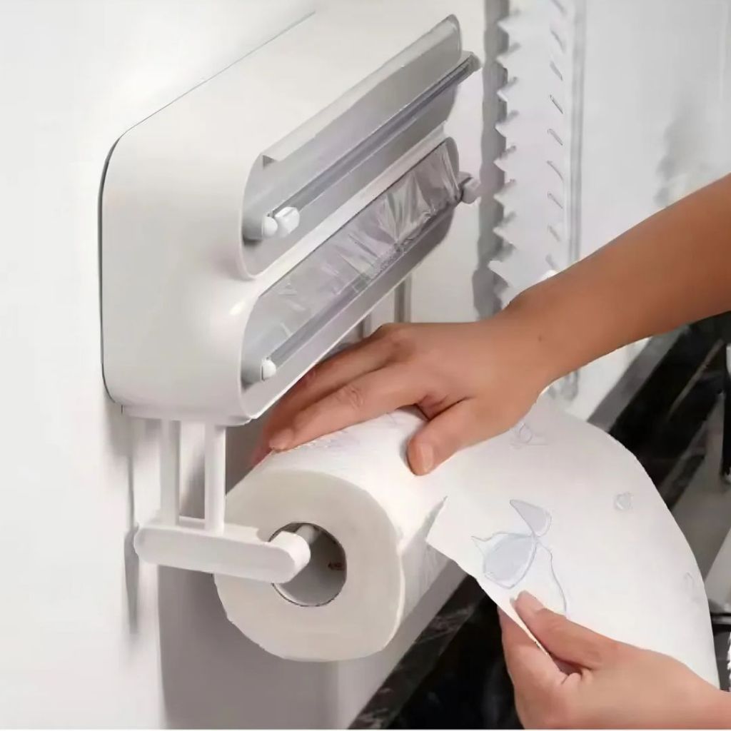 Porta Papel Filme Alumínio Dispenser 3 Em 1 Cortador Duplo