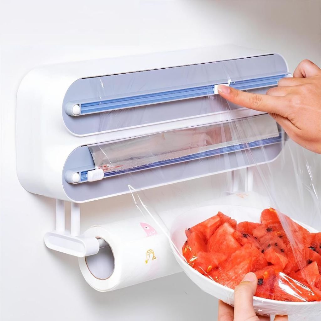 Porta Papel Filme Alumínio Dispenser 3 Em 1 Cortador Duplo em Oferta na Shopee