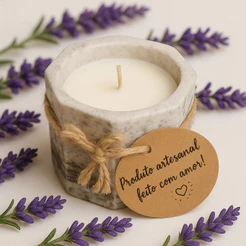 Vela Aromática Lavanda Perfumada 100% Vegetal Premium Vaso de Gesso