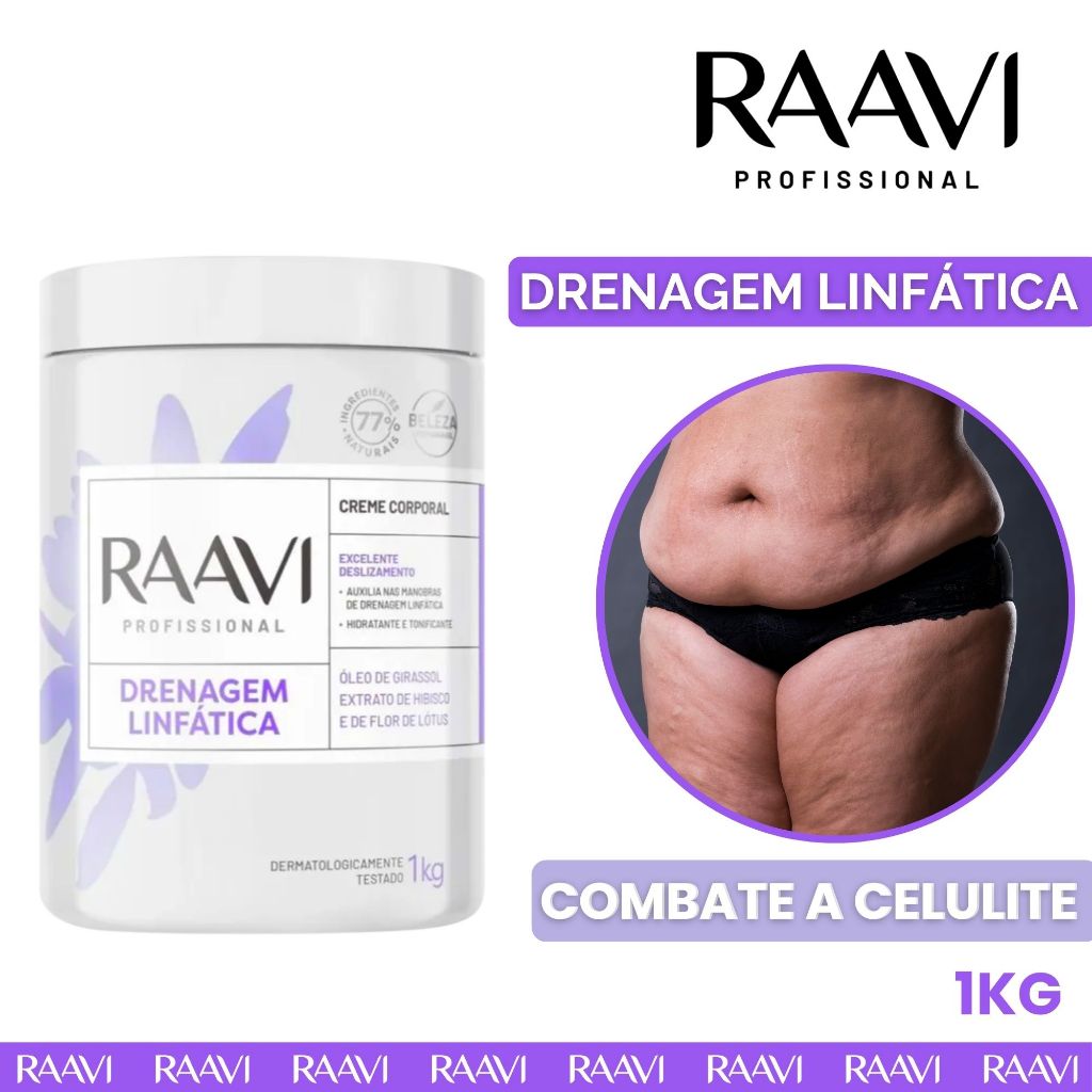 Creme Raavi Corporal Drenagem Linfática Combate Estrias e Celulite 1kg ou 500g