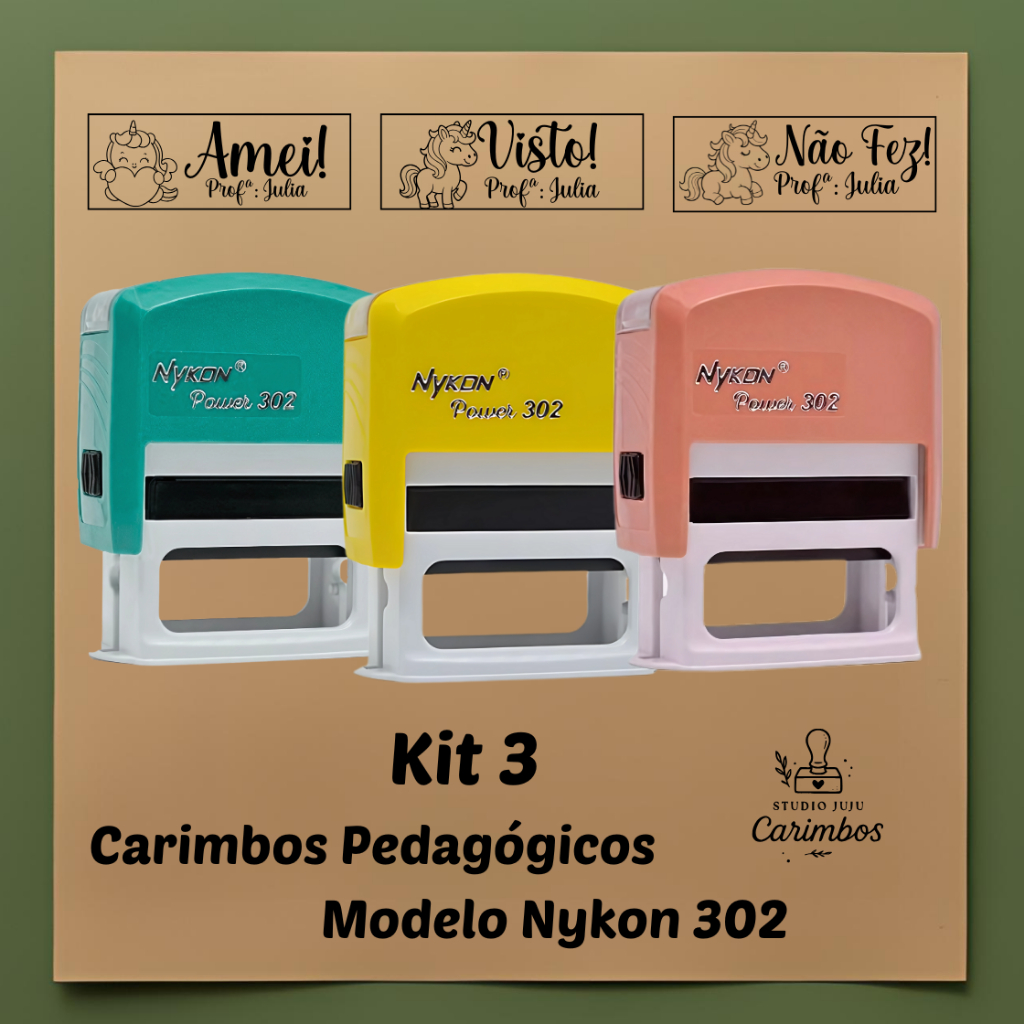 kit com 3 carimbos pedagógicos / professores com personagens  - Nykon 302 em Oferta na Shopee