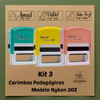 kit com 3 carimbos pedagógicos / professores com personagens  - Nykon 302 em Oferta na Shopee