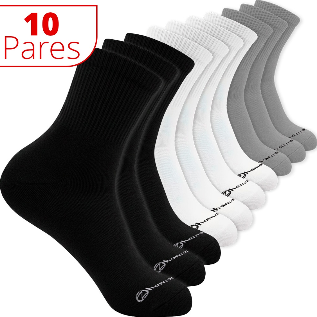 Kit 10 Pares Meias Zhamaro Cano Médio Algodão Meia Atoalhada Masculina Feminina Unissex Confortável Grossa Lupo em Oferta na Shopee