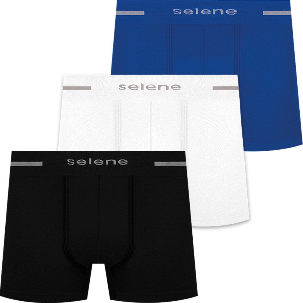 Kit 3 Cuecas Boxer Selene Masculina Sem Costura Poliamida Confortável Original Adulto Respirável